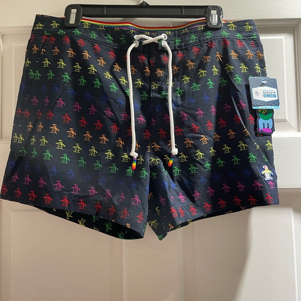 NWT Original Penguin Multicolor Logo Swim Board Shorts